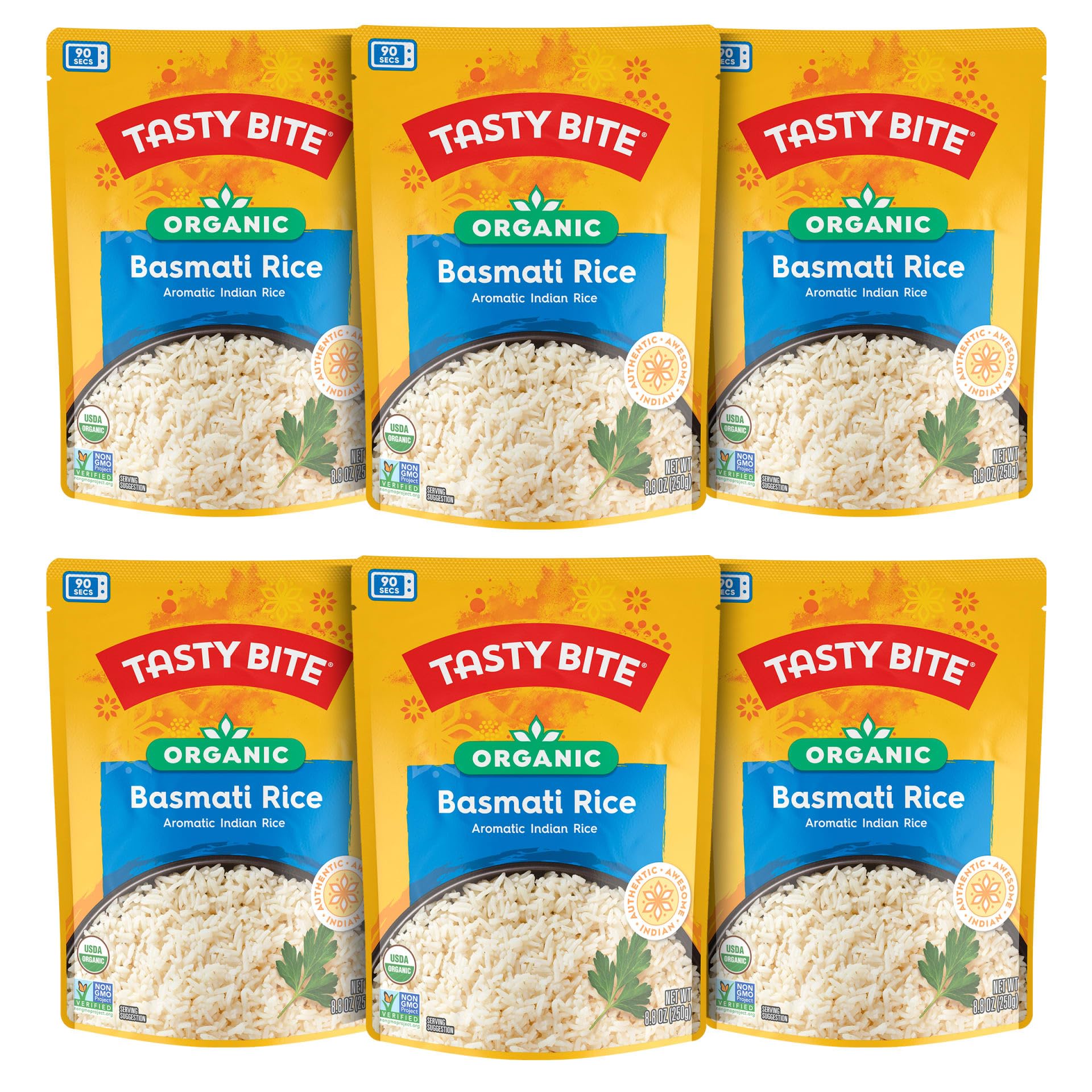 TASTY BITE front packaging showing organic basmati rice and benefits
