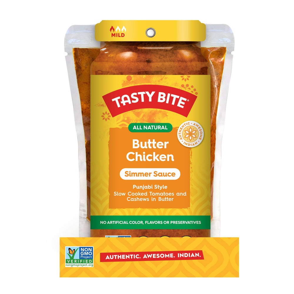 TASTY BITE butter chicken poured over basmati rice for quick family meal