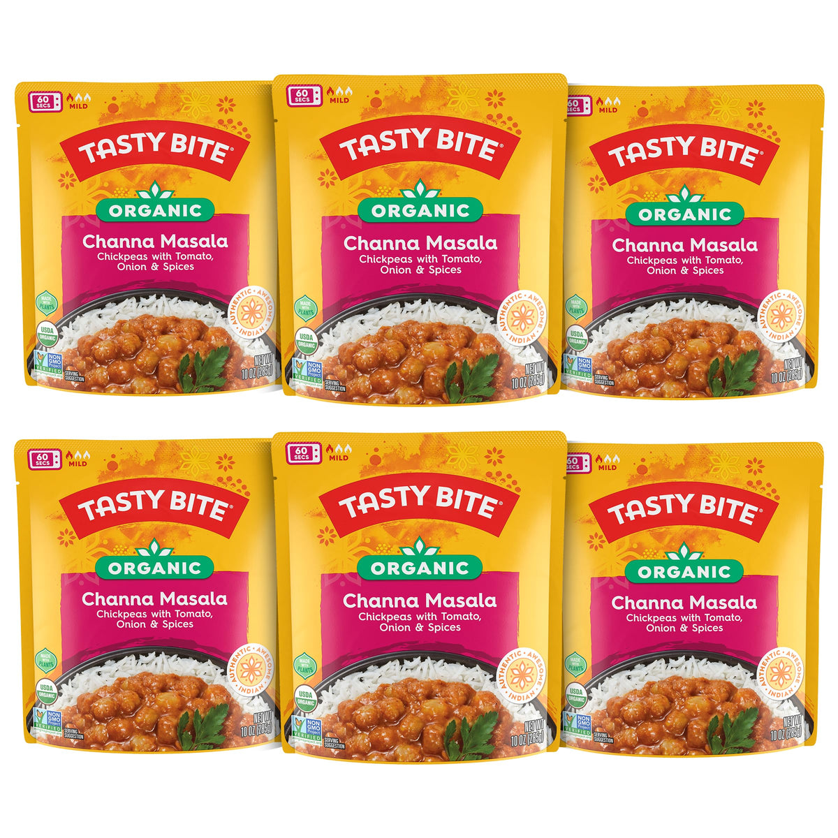 TASTY BITE front packaging showing organic channa masala and brand
