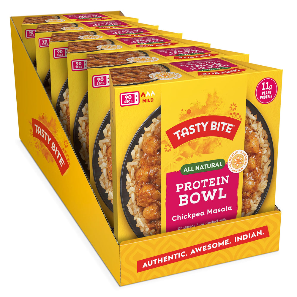 TASTY BITE front packaging showing chickpeas and rice, quick meal benefit