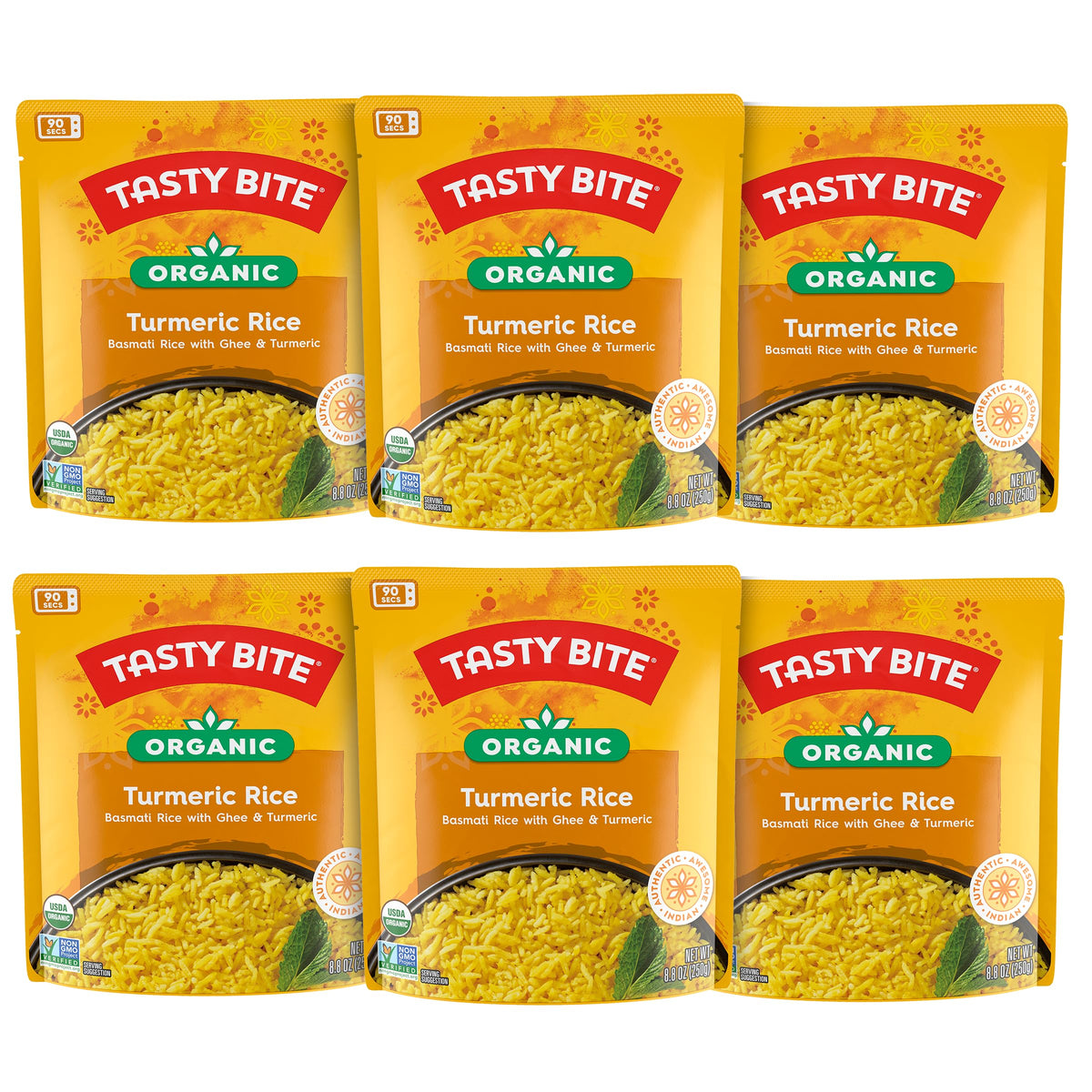 TASTY BITE front packaging showing turmeric rice pouch and quick-serve benefit