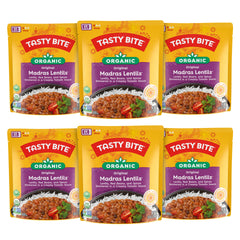 TASTY BITE front packaging showing organic Madras Lentils and benefits