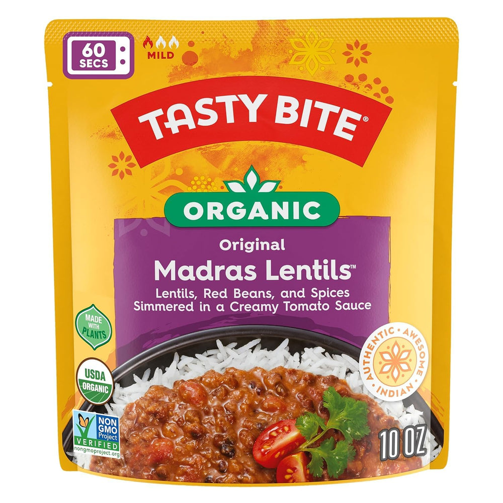 TASTY BITE Madras Lentils served over rice showing hearty, ready meal