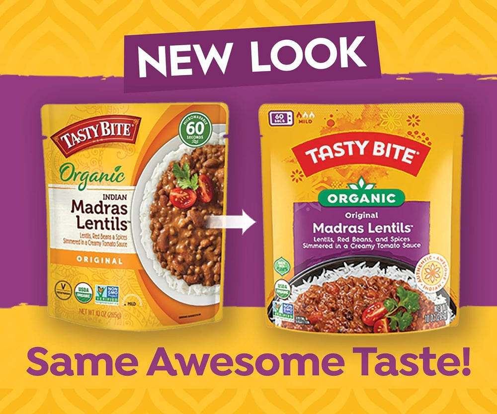TASTY BITE pouch contents warming in a saucepan showing quick stovetop prep