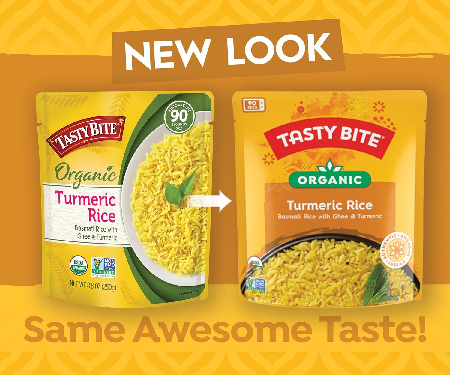 TASTY BITE six pouches stacked to show bulk pack and pantry-ready convenience