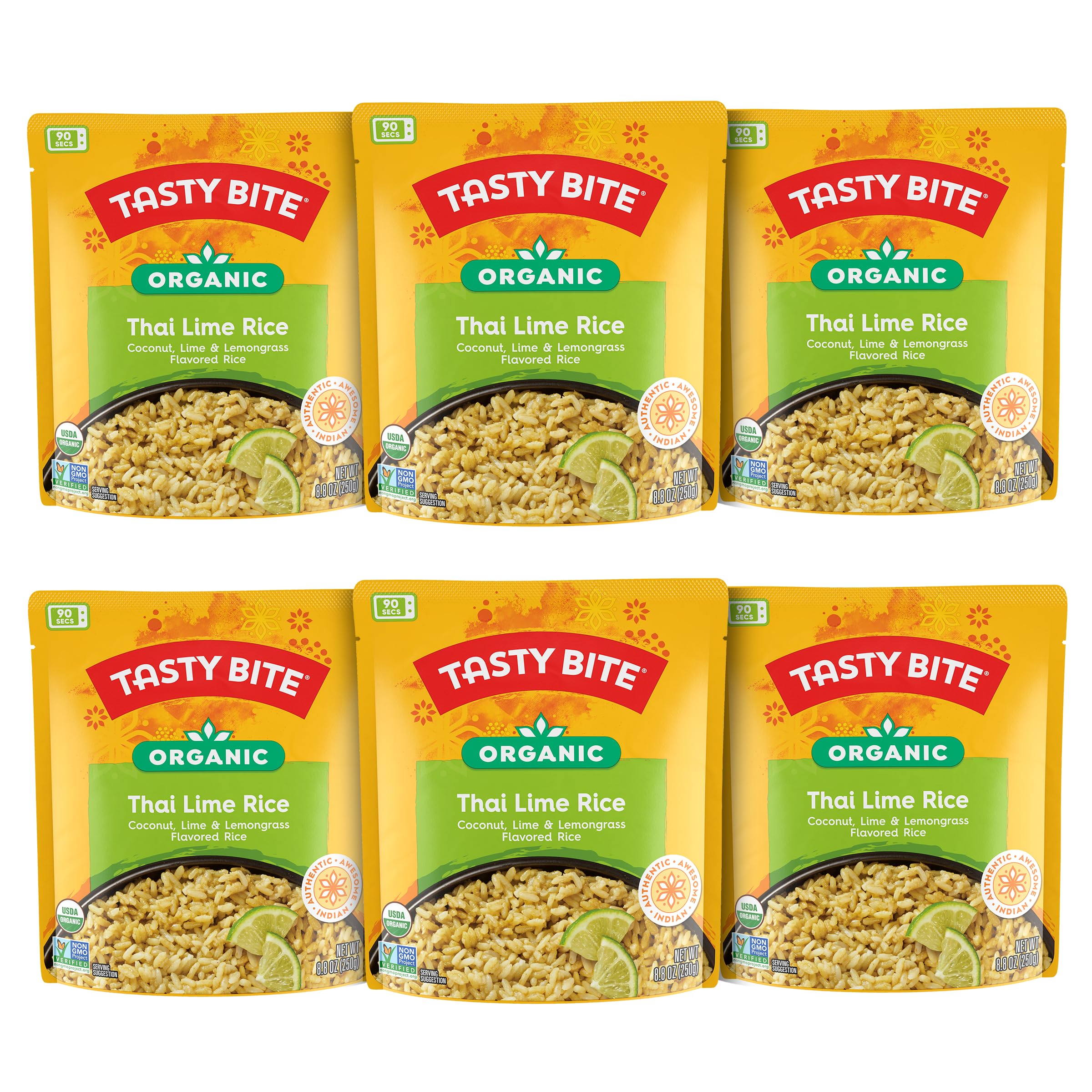 TASTY BITE front packaging showing organic Thai lime rice benefits