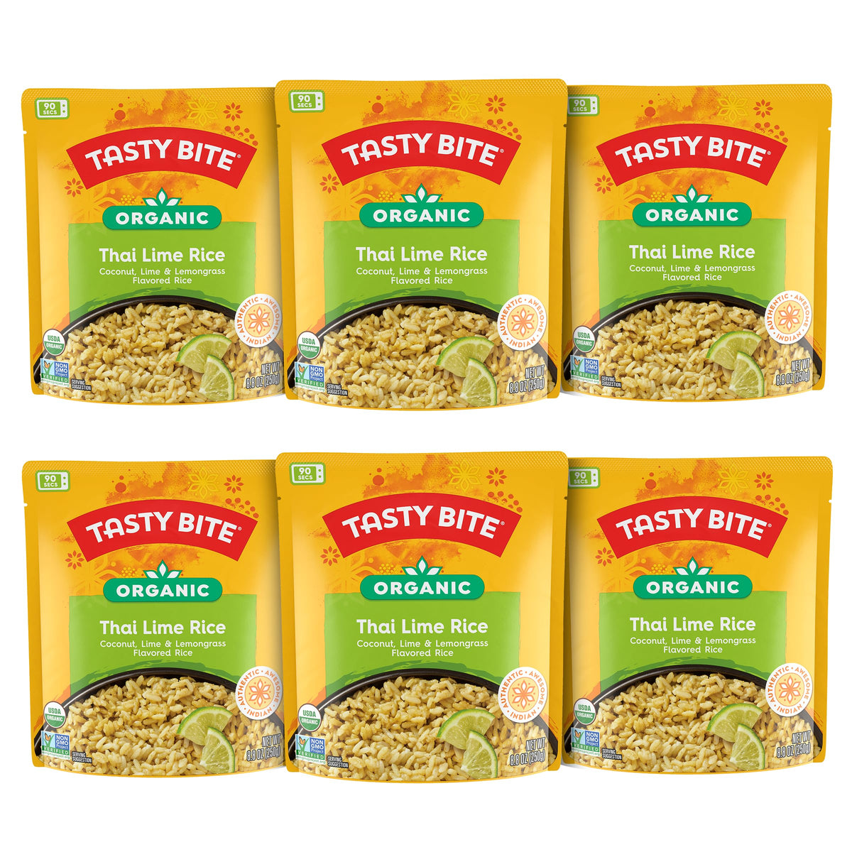TASTY BITE front packaging showing organic Thai lime rice benefits