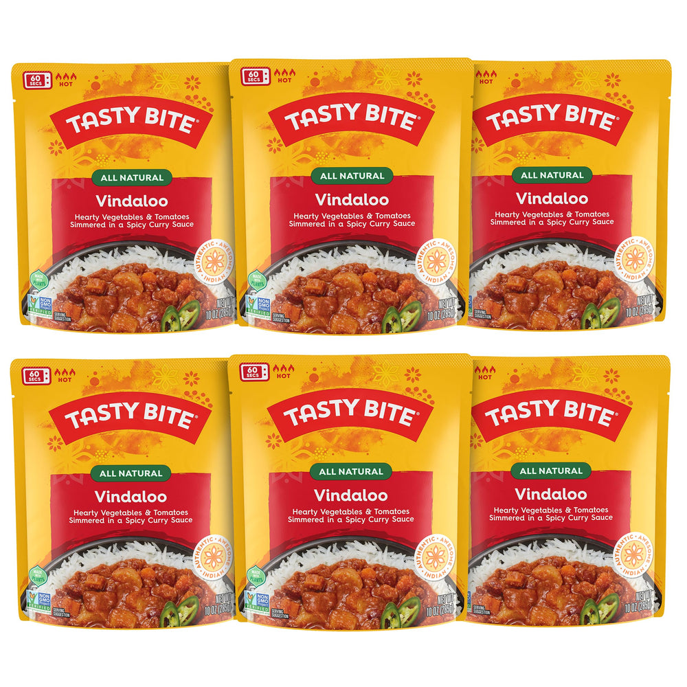 TASTY BITE front packaging showing ready-to-eat vindaloo, quick meal convenience
