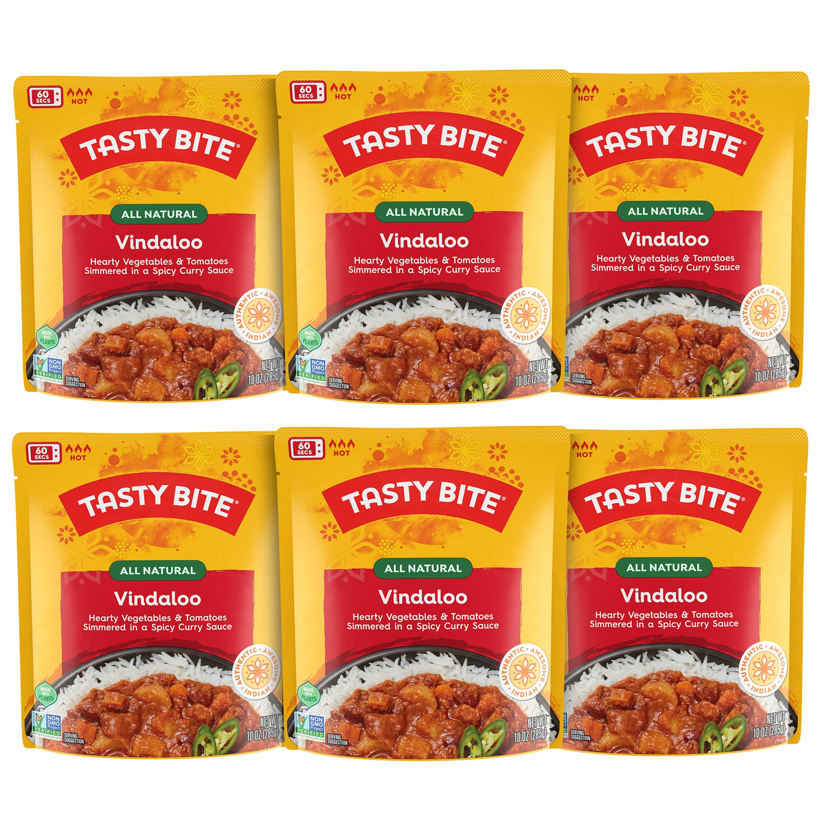TASTY BITE front packaging showing ready-to-eat vindaloo, quick meal convenience