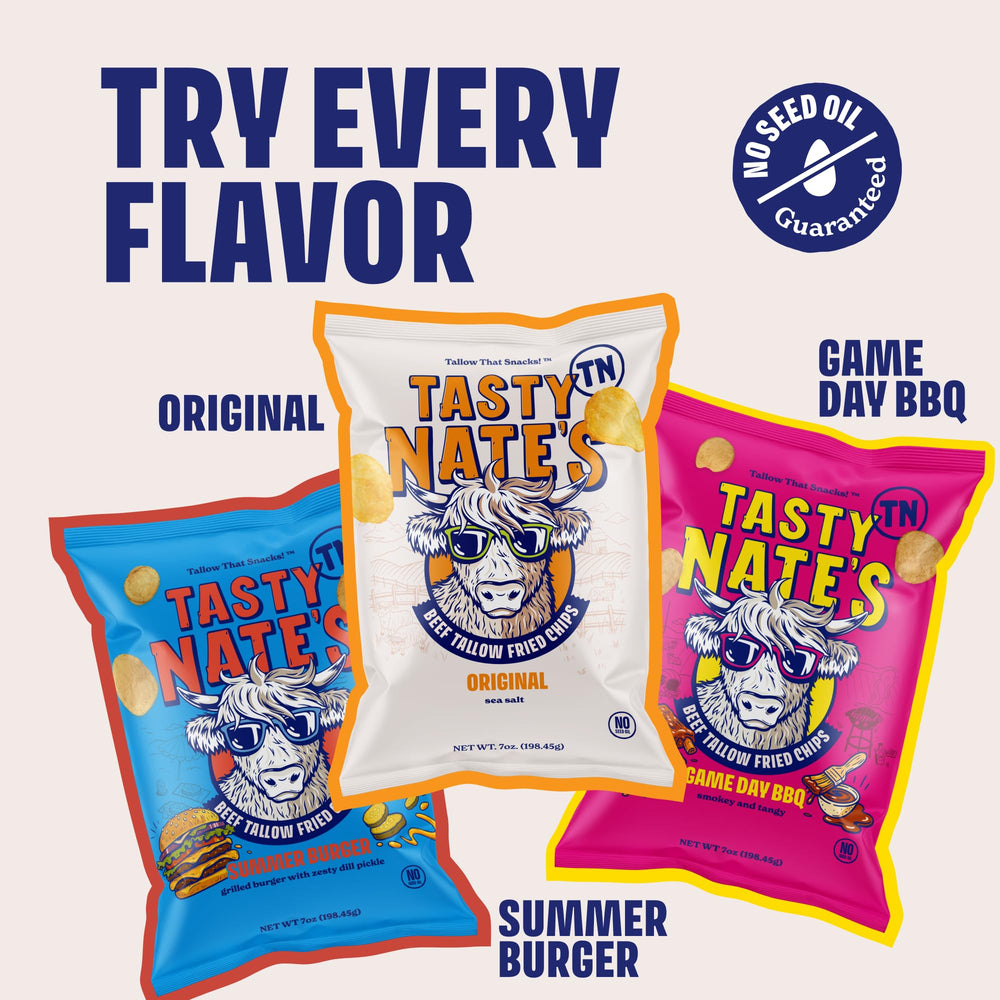 TASTY NATES chips paired with sandwich illustrating meal or party pairing