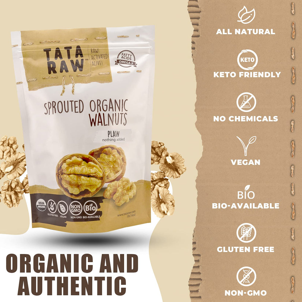TATA RAW close-up of walnut kernel texture, highlighting natural buttery look