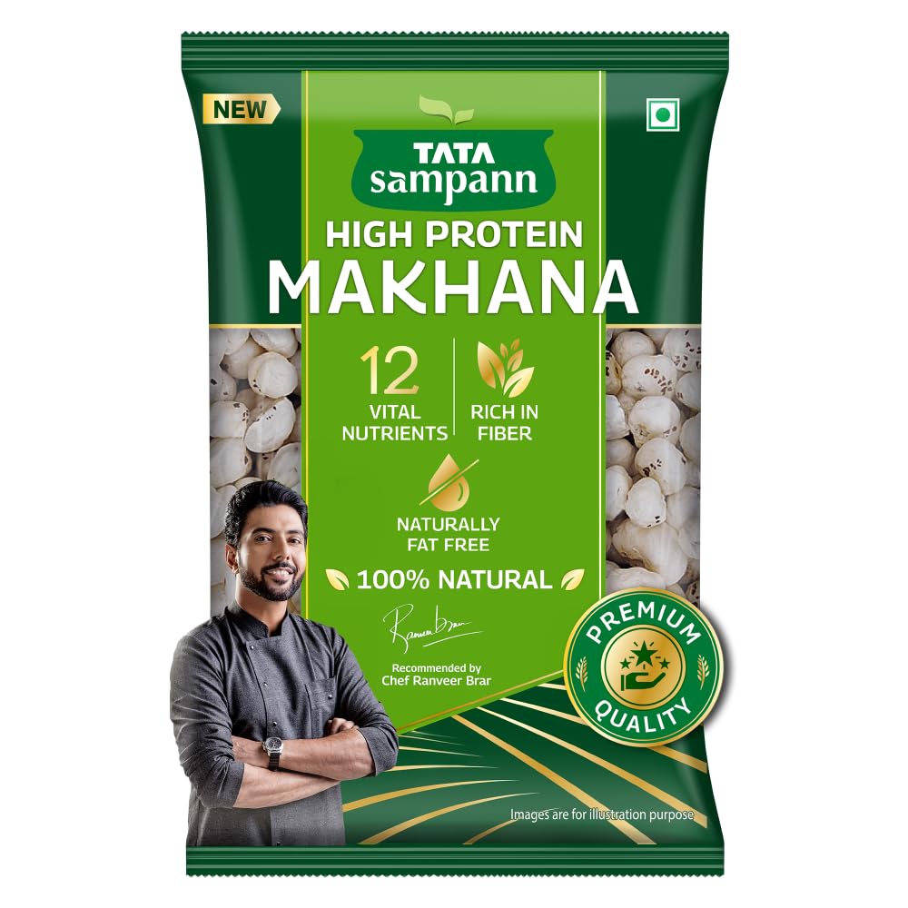 Tata Sampann front packaging showing 200 g makhana for convenience