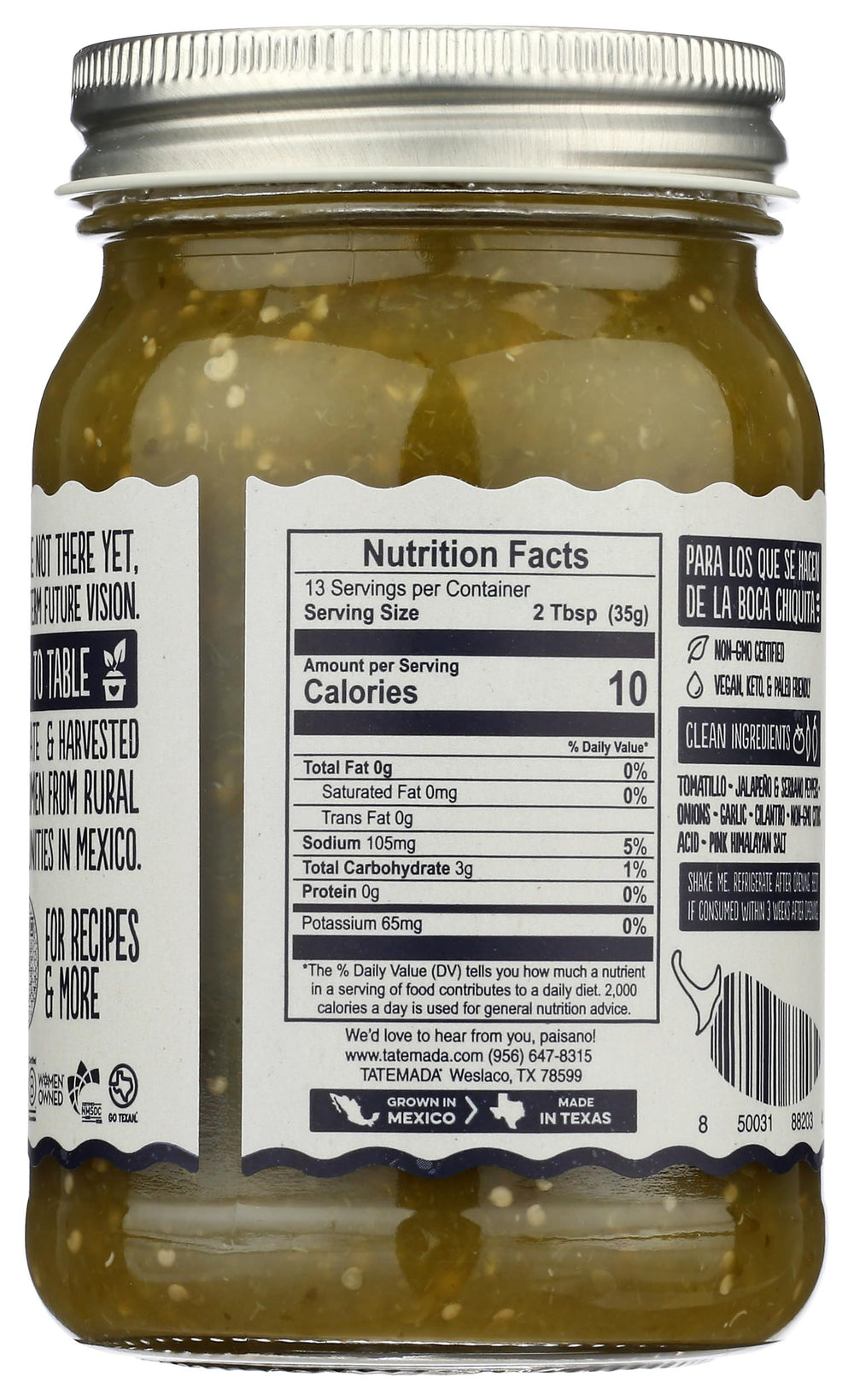 TATEMADA open jar close-up of salsa texture and roast-charred tomatillos benefits taste