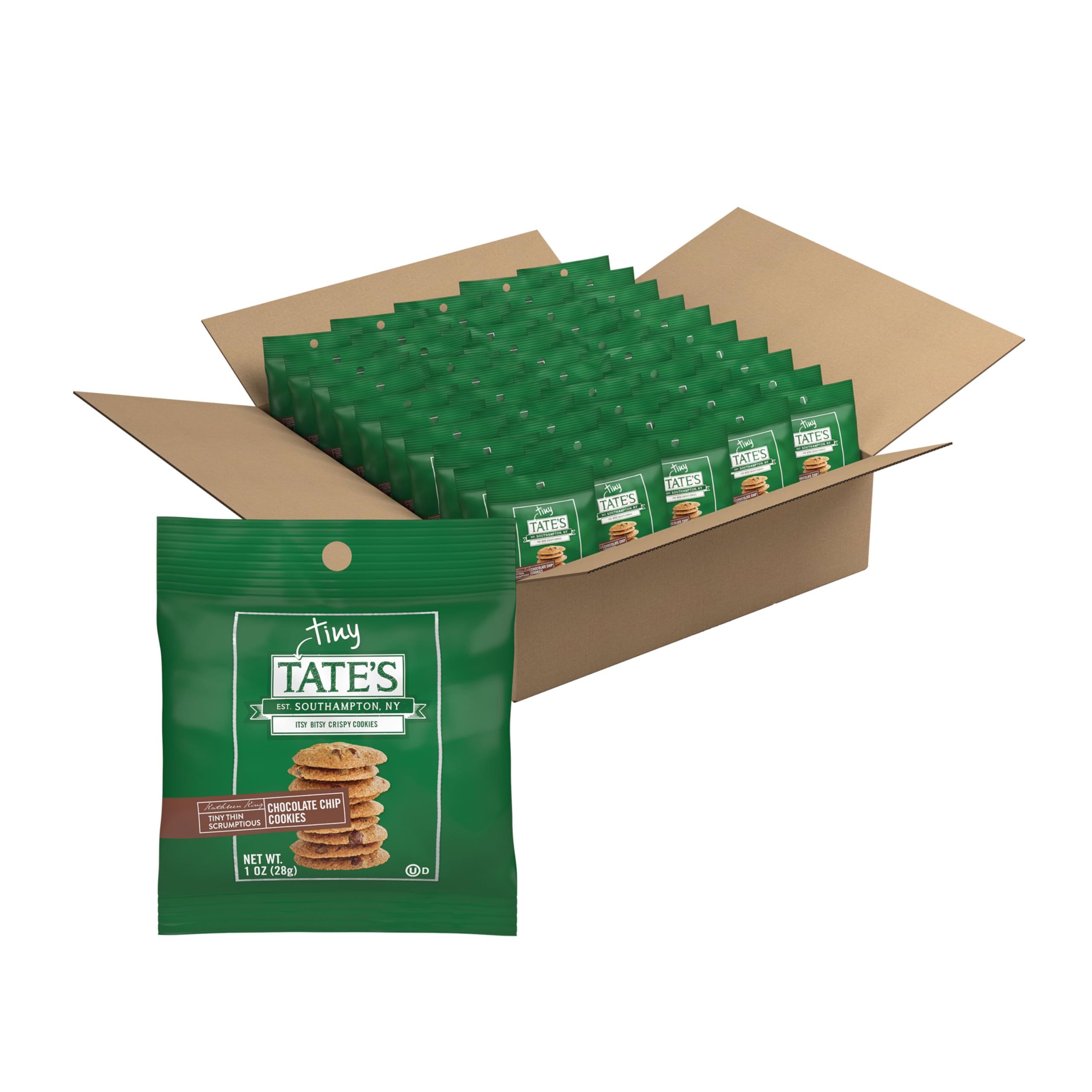 Tate's Bake Shop front packaging showing 50 single‑serve bags for convenience