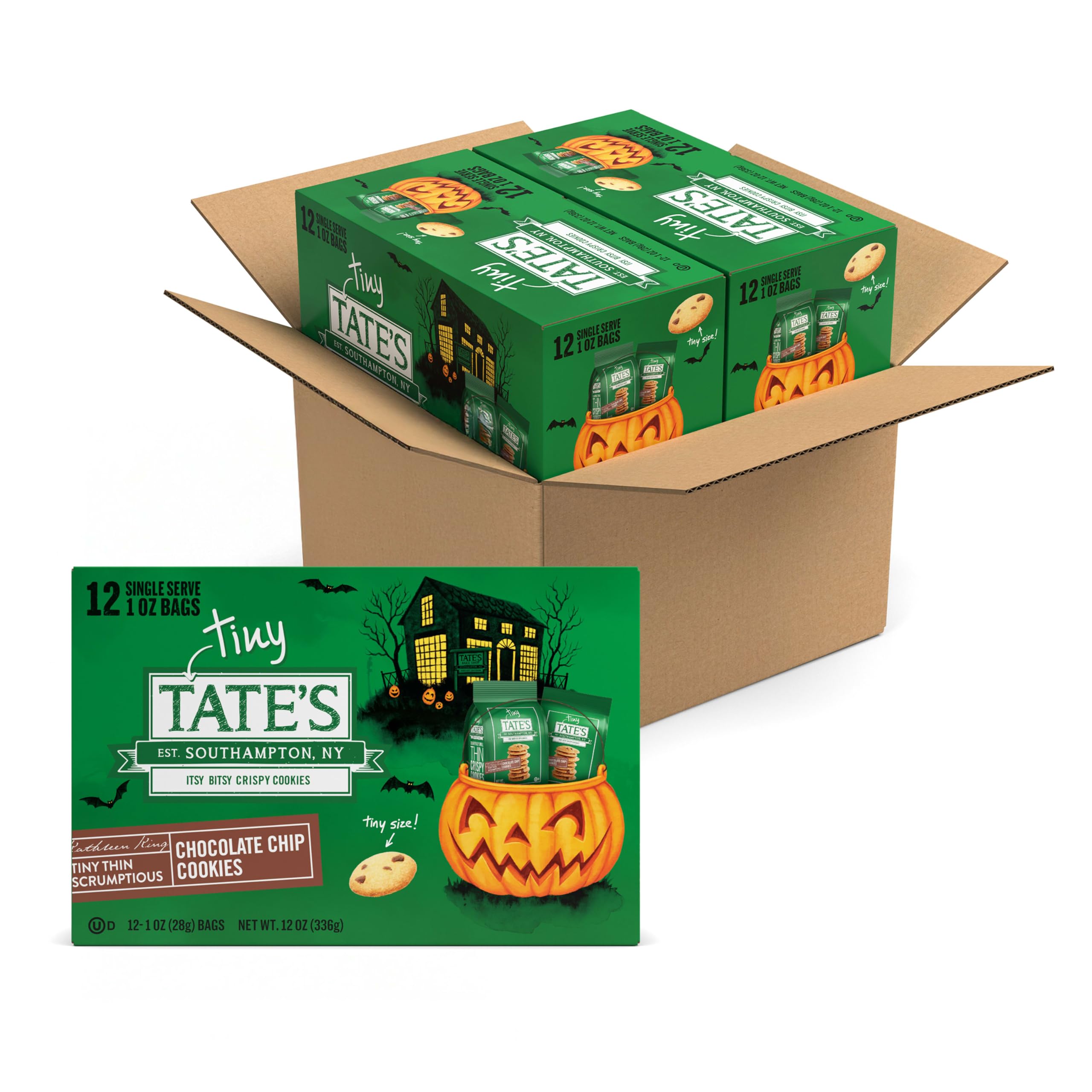 Tate's front packaging showing Halloween-themed two-box multipack benefit