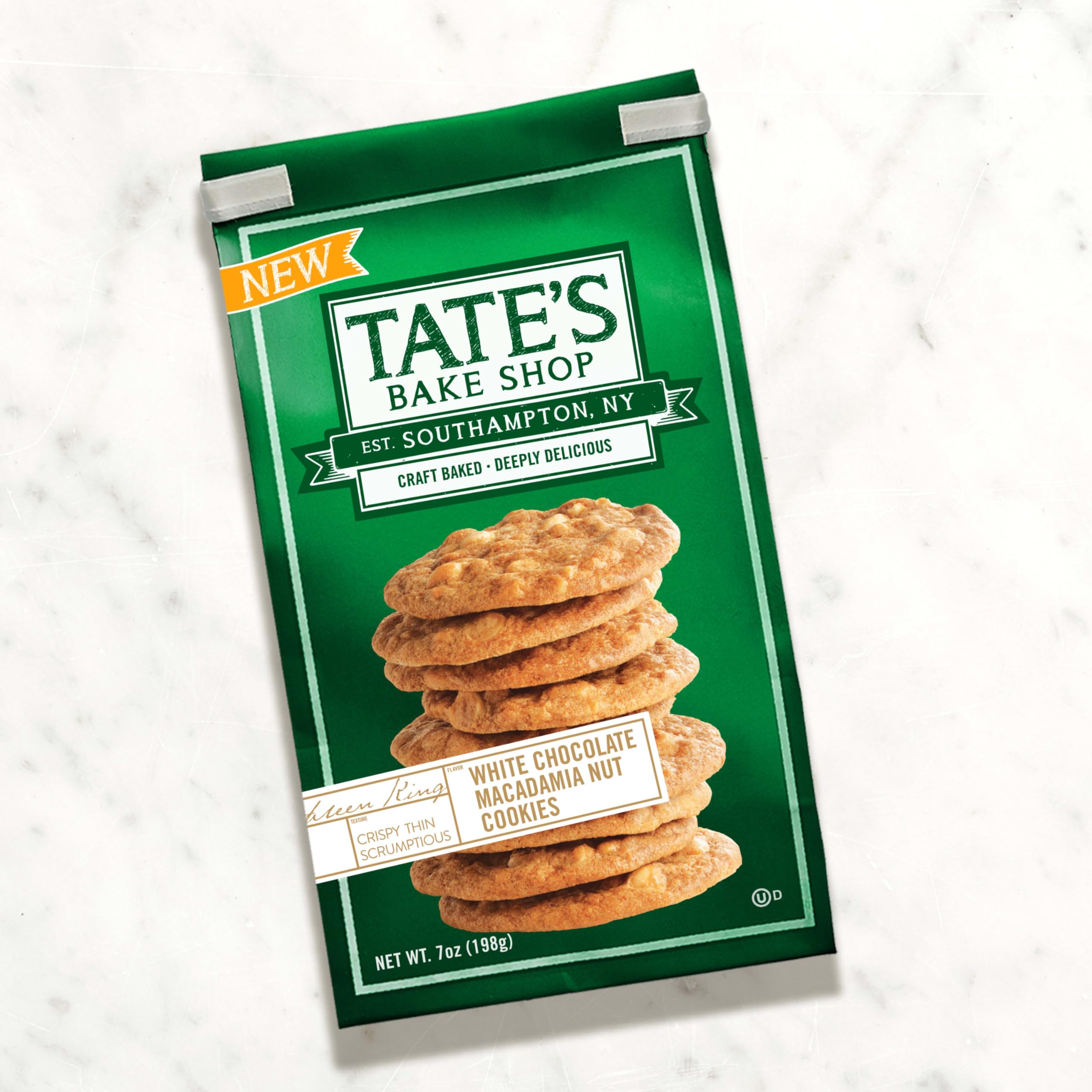 Tate's arrangement of macadamias and white chocolate emphasizing ingredient quality