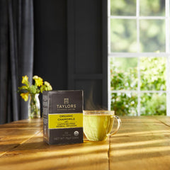 Taylors of Harrogate teabag close-up revealing whole-flower chamomile for pure flavor
