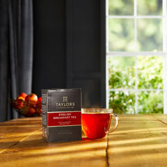 Taylors of Harrogate close-up of tea bag and string highlighting quality and easy brewing