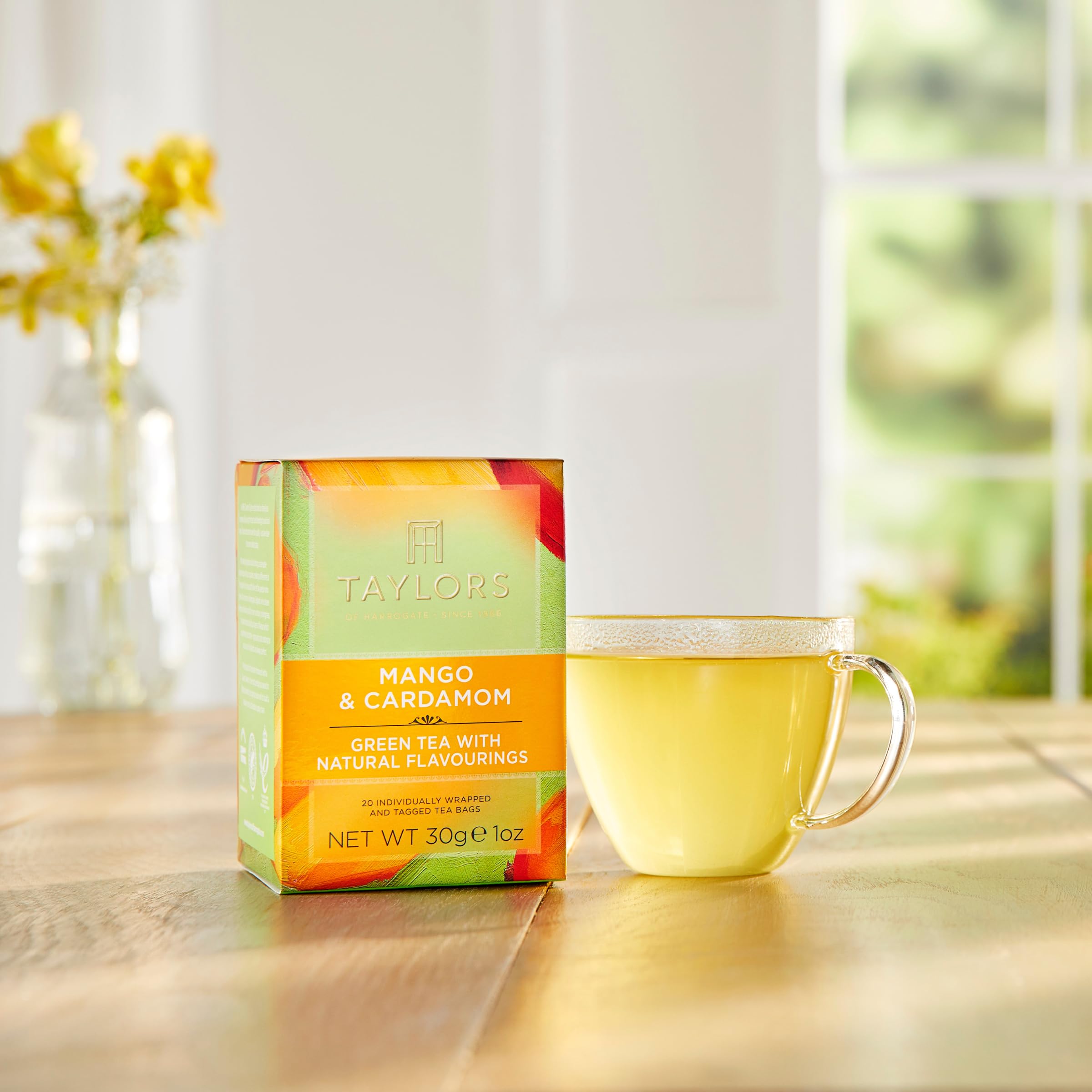 Taylors of Harrogate brewed cup with steam showing bright fruity infusion