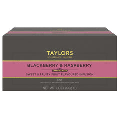 Taylors of Harrogate front packaging showing fruity berry tea and convenience