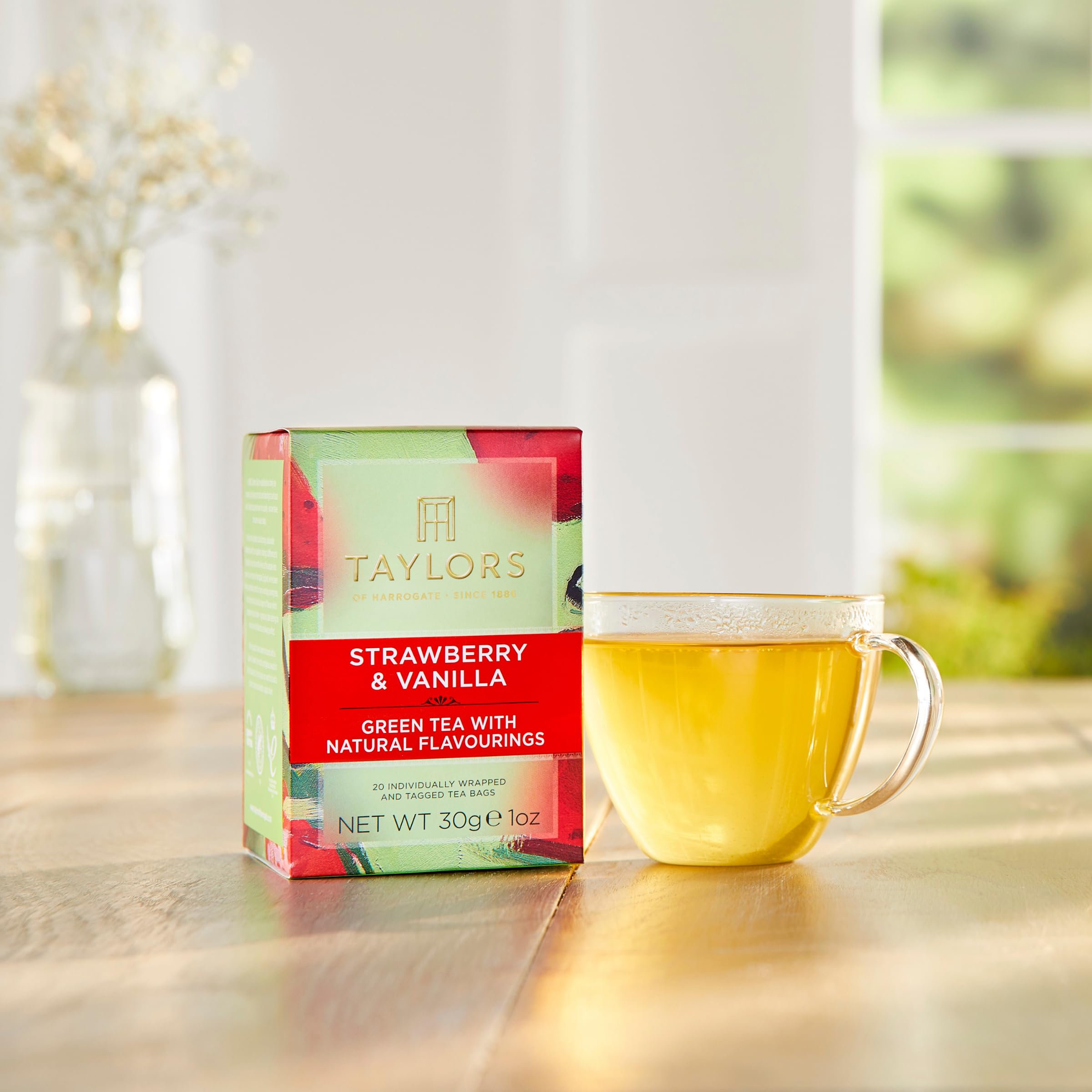 Taylors of Harrogate tea bag close-up emphasizing convenient single-serve packaging