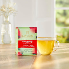 Taylors of Harrogate tea bag close-up emphasizing convenient single-serve packaging