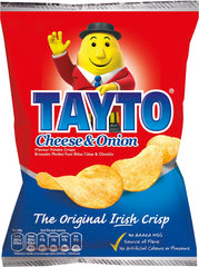 Tayto front pack showing logo and cheese & onion flavor for authentic taste