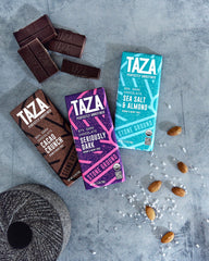 Taza broken bar exposing crunchy cacao nibs for added bite and roasted depth