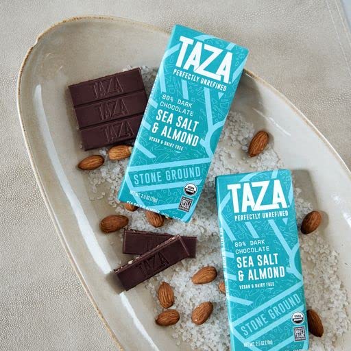 Taza Chocolate bar beside coffee cup showing serving size and pairing benefit
