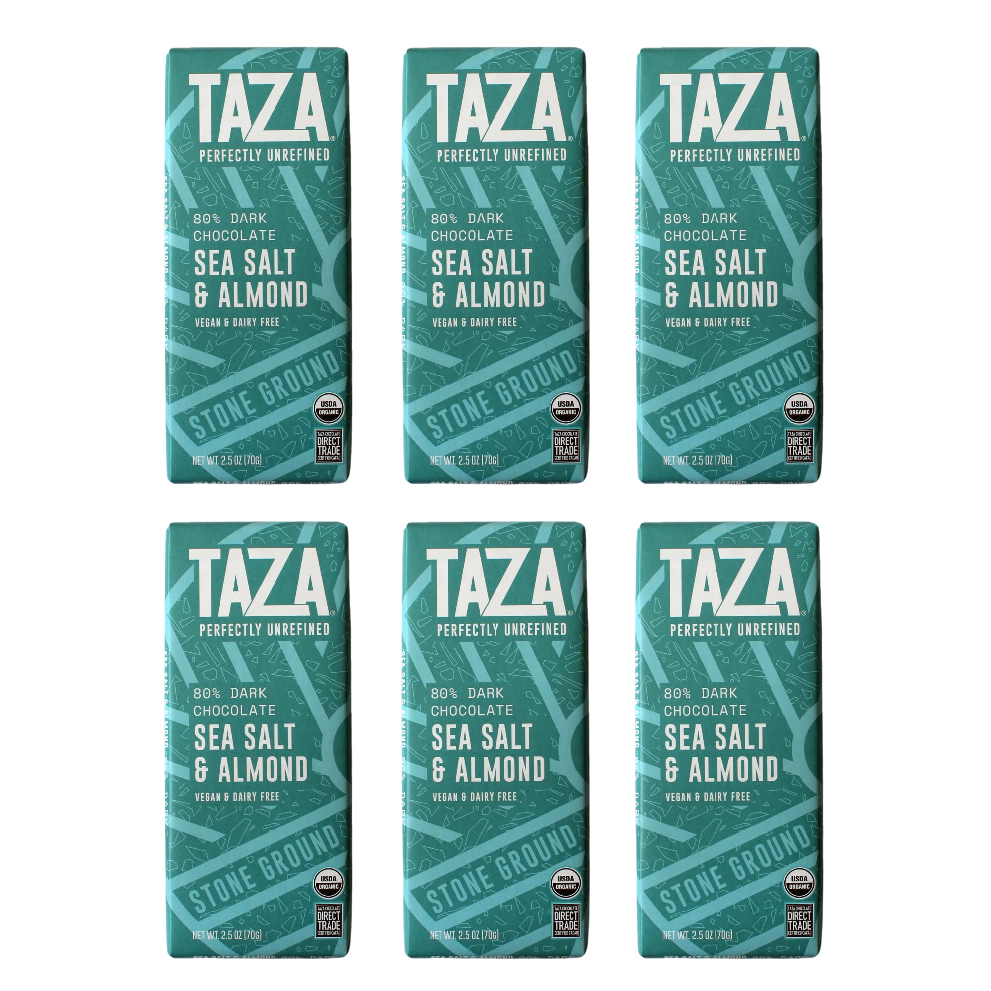 Taza front packaging showing six bars and organic badge for clear gifting