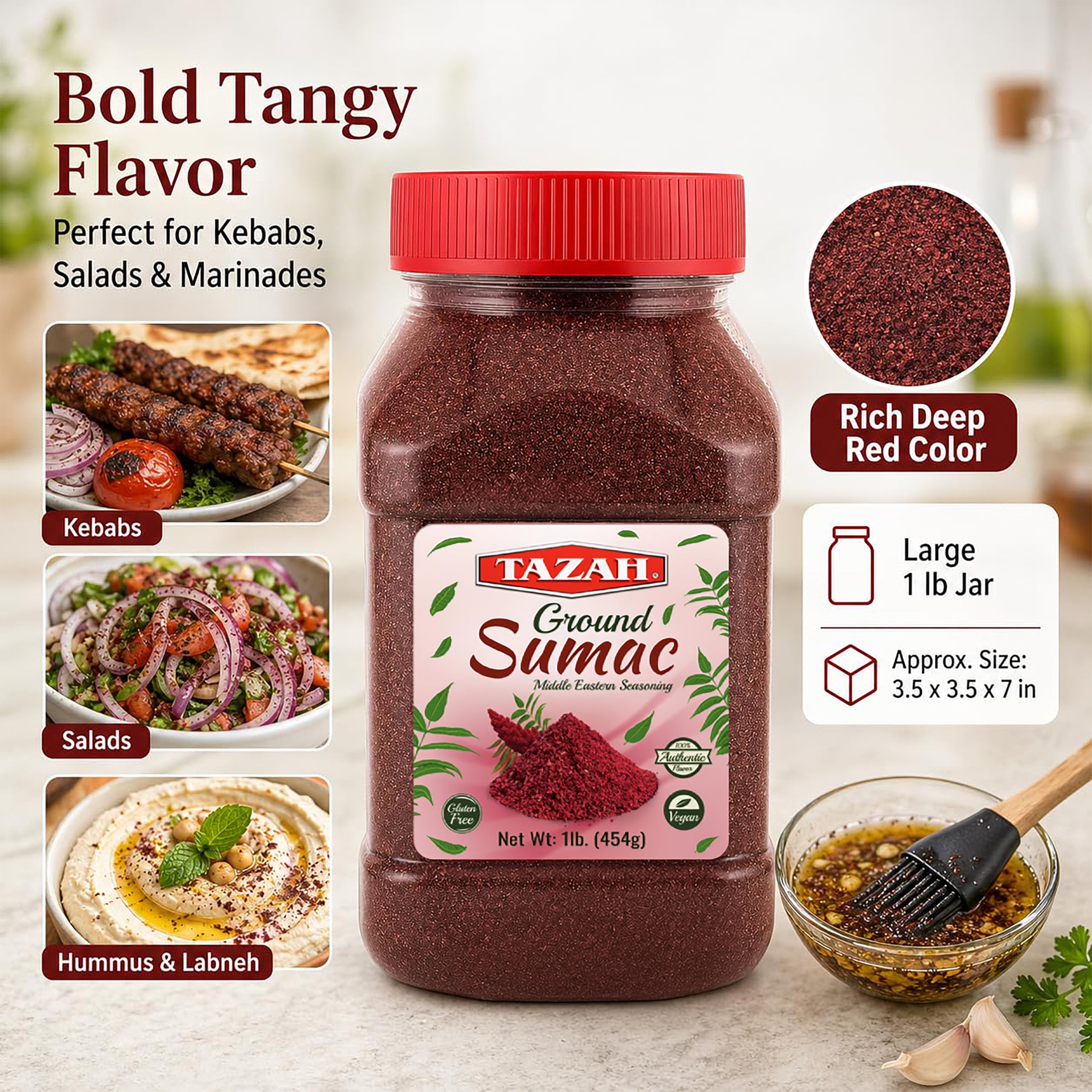 TAZAH sumac sprinkled over hummus for bright, tangy finish