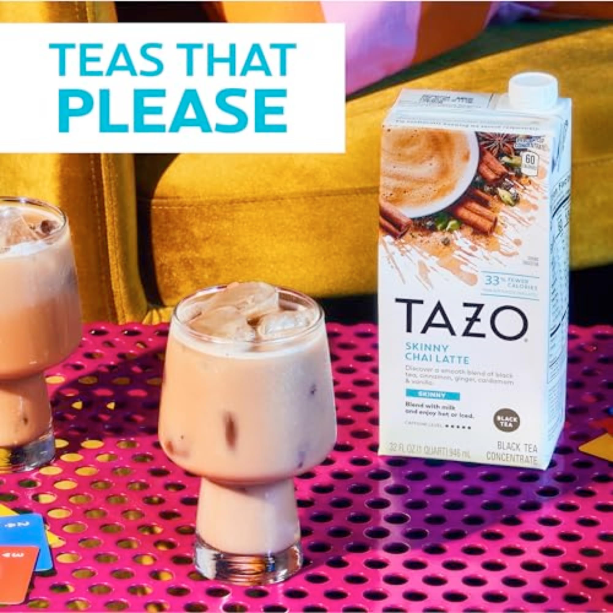 TAZO concentrate pouring from carton into measuring cup demonstrating easy mixing