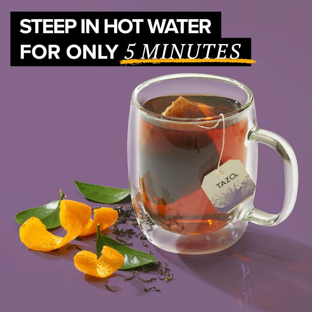 TAZO iced earl grey glass with ice showing refreshing citrus flavor for hot days