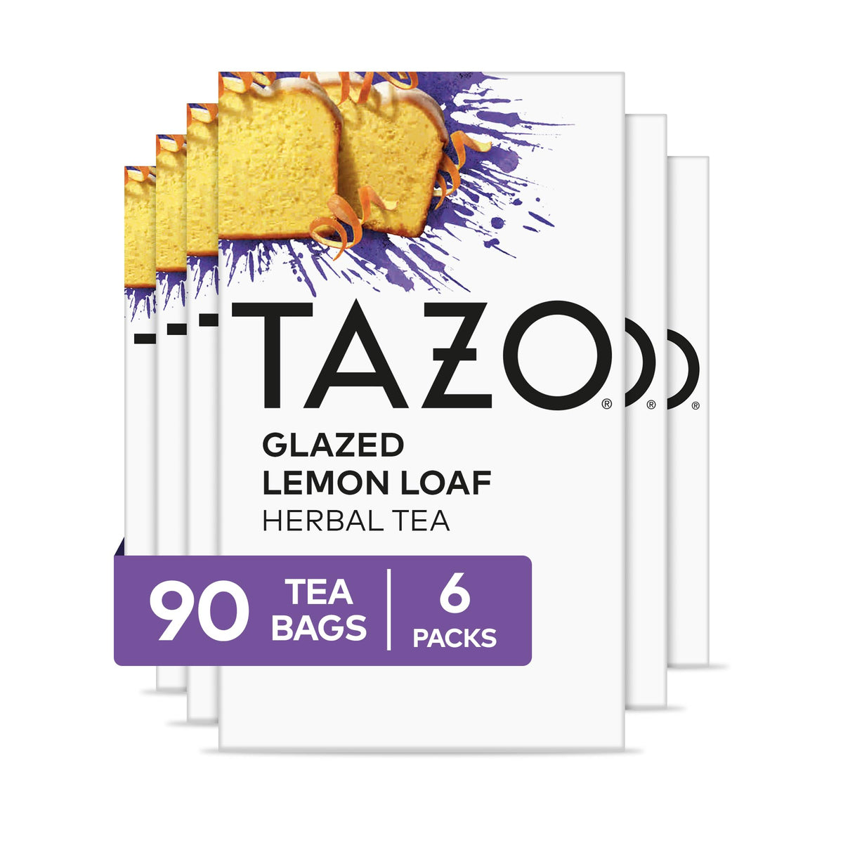 TAZO front box of Glazed Lemon Loaf tea showing packaging and quantity benefits