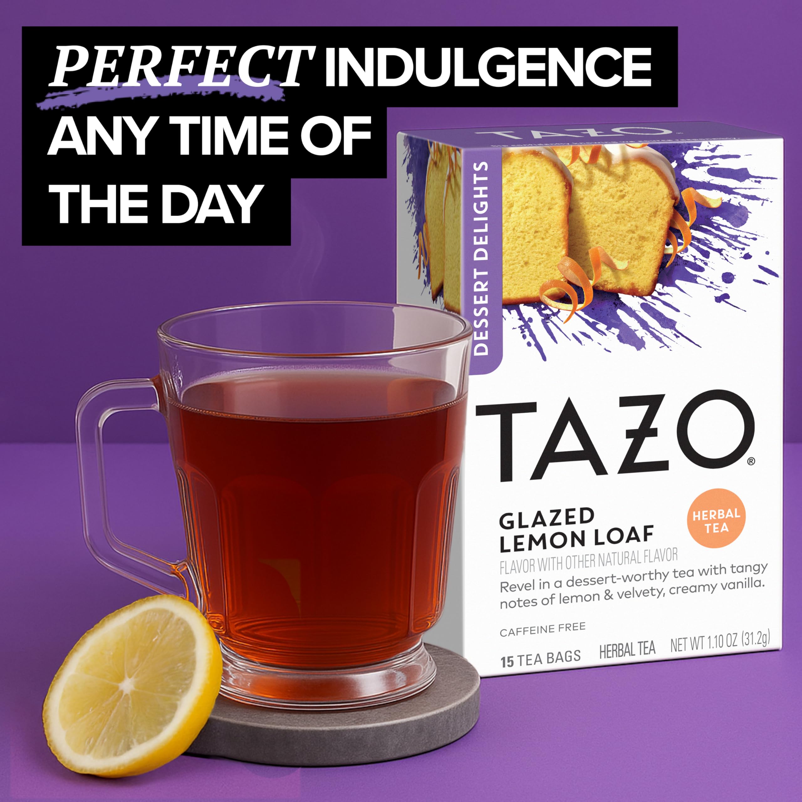 Single individually wrapped TAZO tea bag ready to preserve fresh lemon loaf flavor