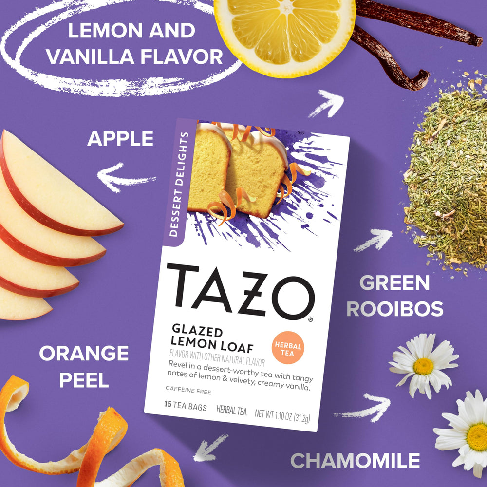 Steeping TAZO Glazed Lemon Loaf tea in a cup releasing bright lemon aroma