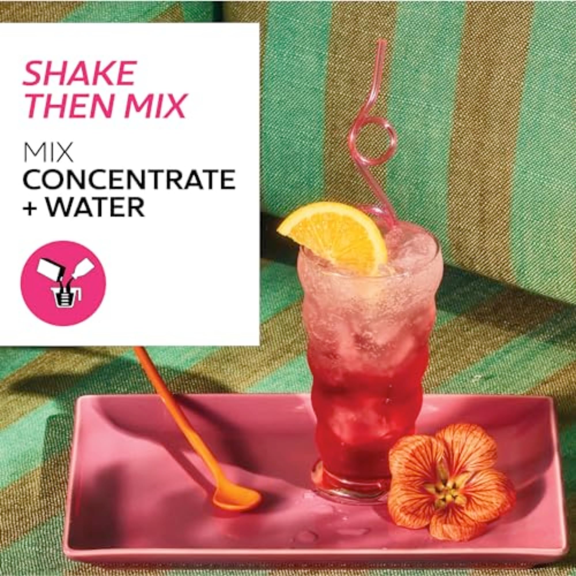 TAZO concentrate pouring over ice into glass, creates instant chilled passion tea