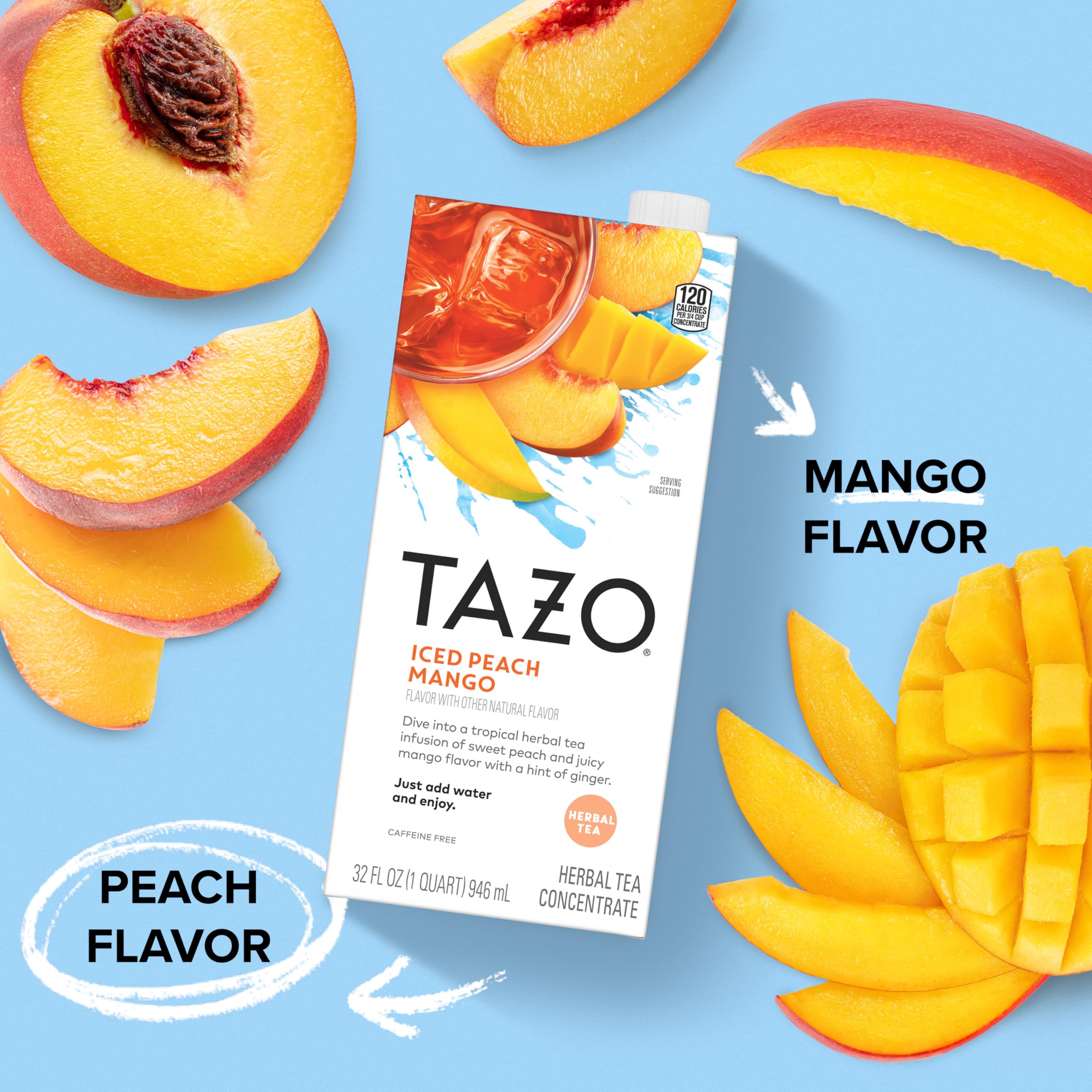 TAZO close-up splash of peach mango concentrate highlighting vibrant color