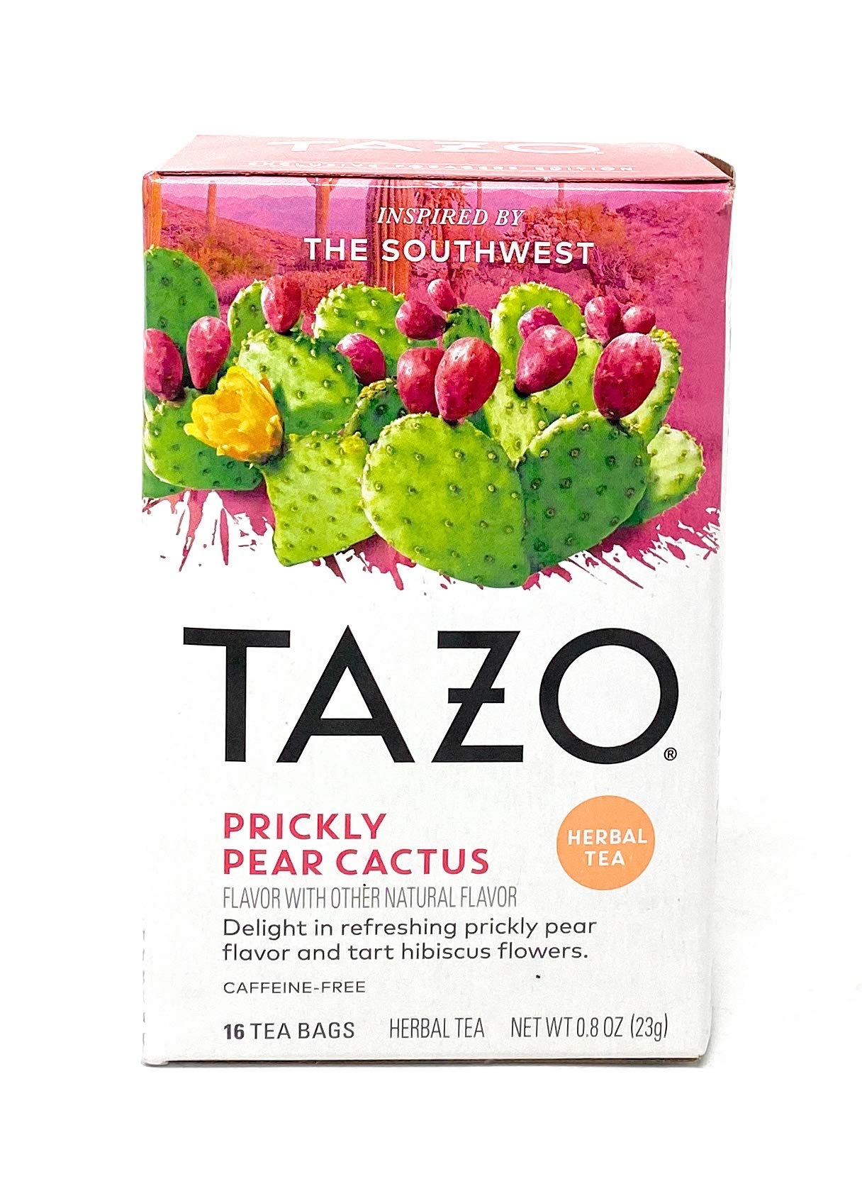 TAZO front packaging showing prickly pear cactus design and benefits