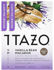 TAZO front packaging showing vanilla bean macaron flavor and pack details