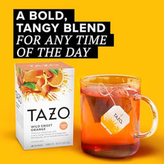 TAZO tea bag close-up revealing blend texture and orange notes