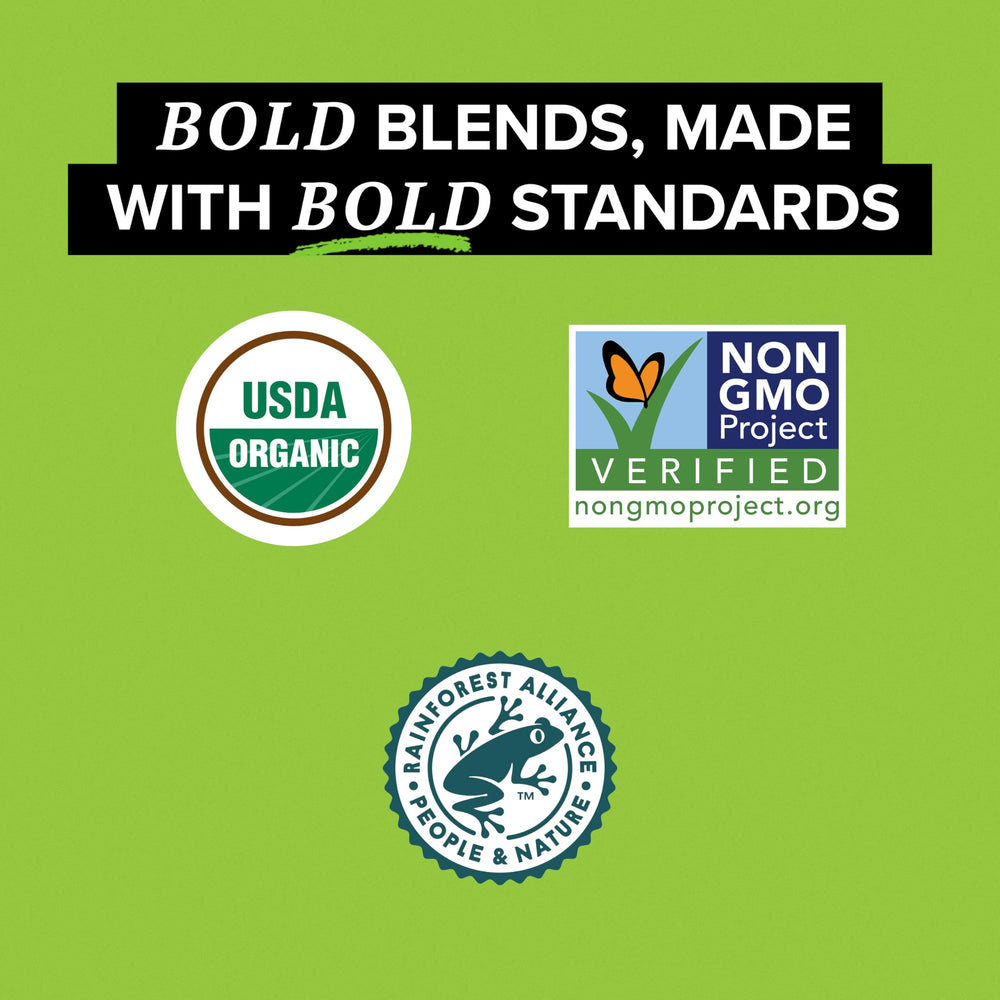 TAZO certification labels close-up showing organic and sustainable benefit