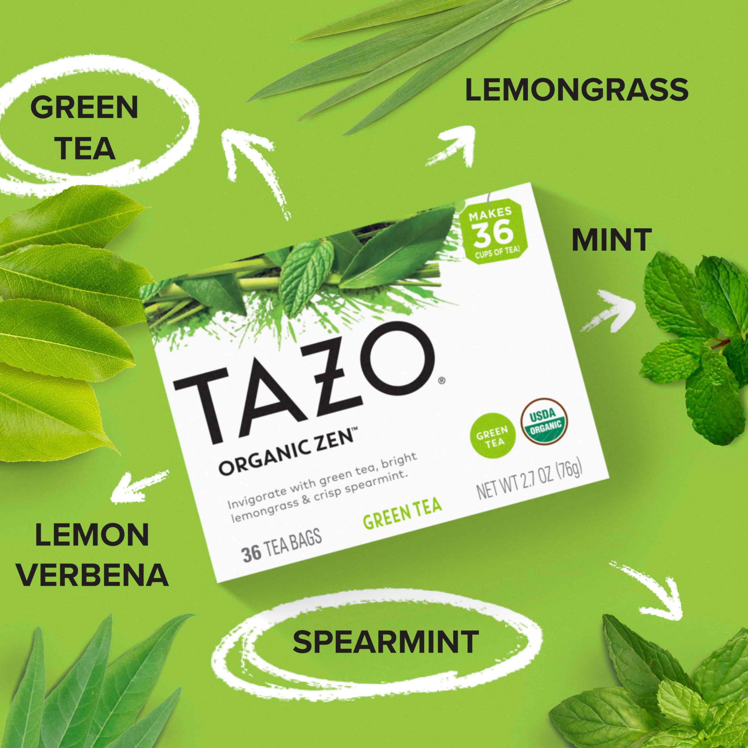 TAZO loose leaf beside teabag highlighting natural ingredients benefit