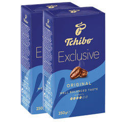 Tchibo front packaging showing twin vacuum pouches and brand visibility for freshness