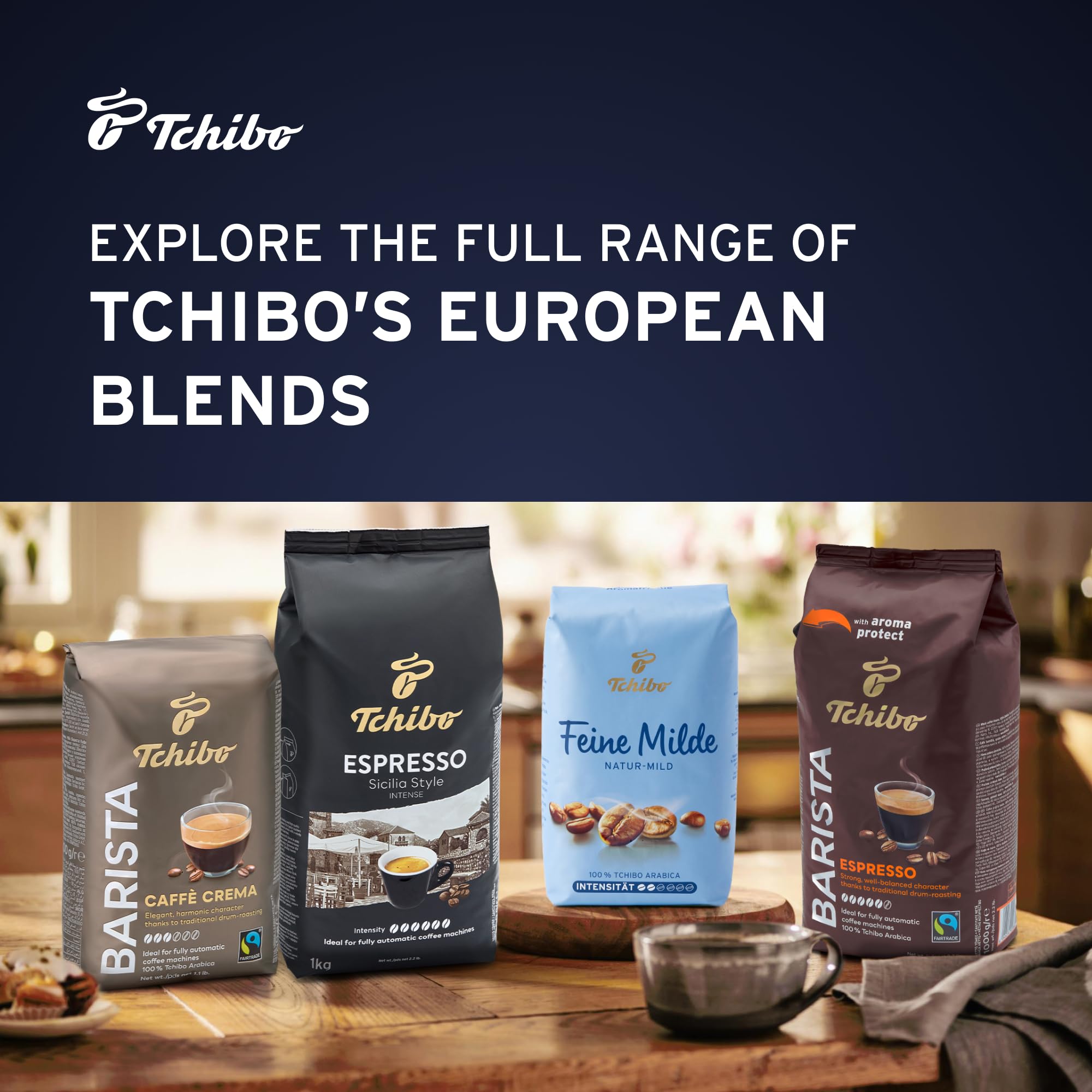 Tchibo Exclusive in a kitchen lifestyle setting showing ready-to-drink convenience