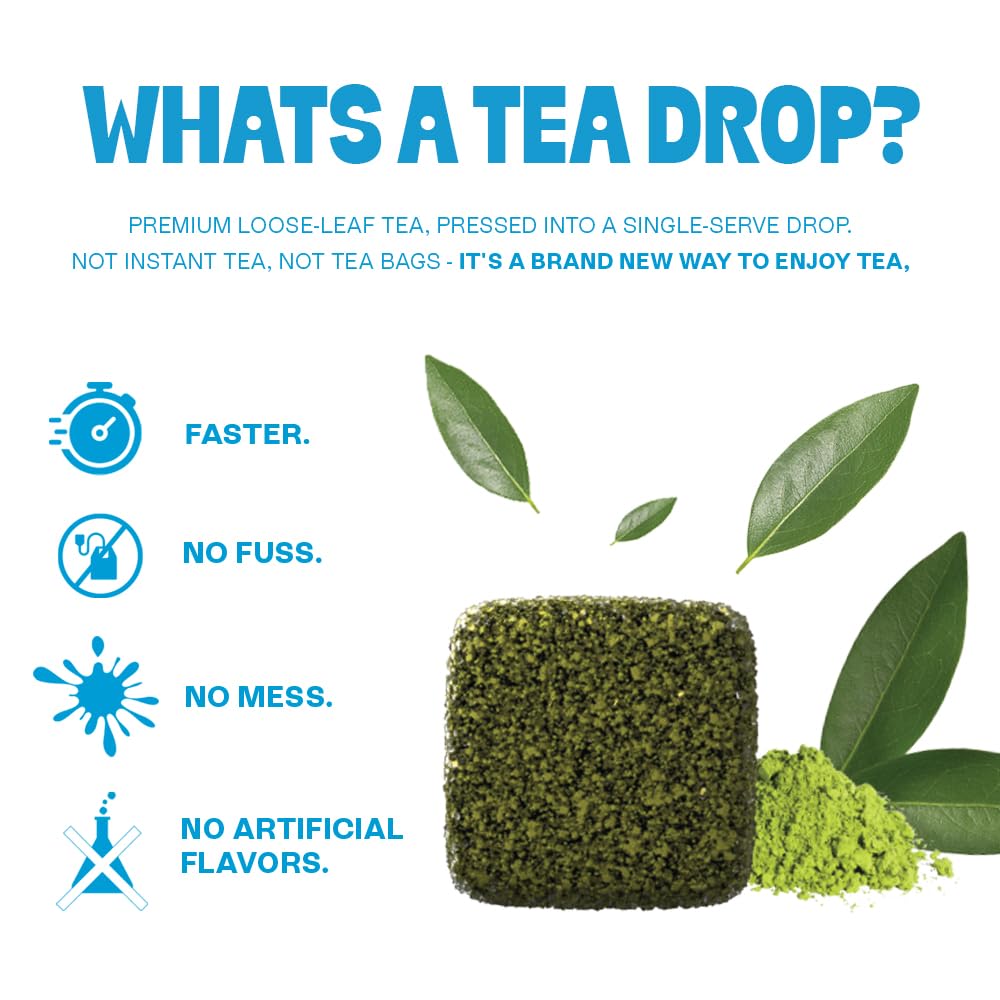 Tea Drops brewed cup top view showing clear infusion and easy, microplastic-free sip