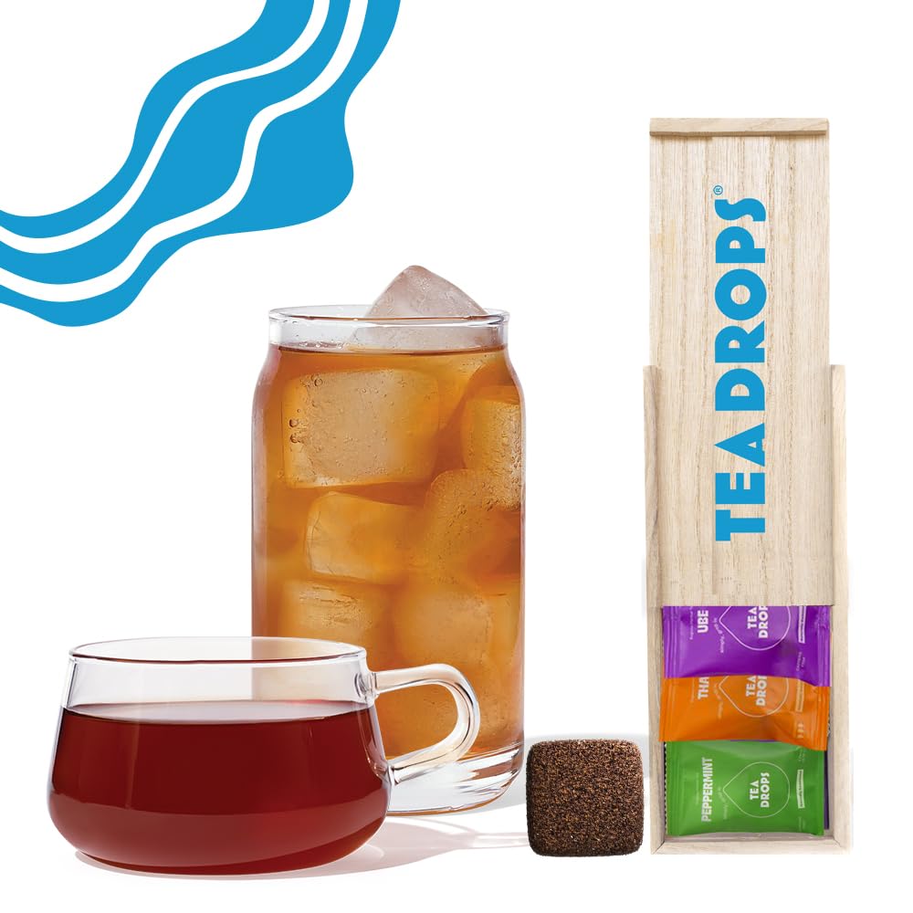 Tea Drops in hand for scale showing compact, portable tea drops for convenience