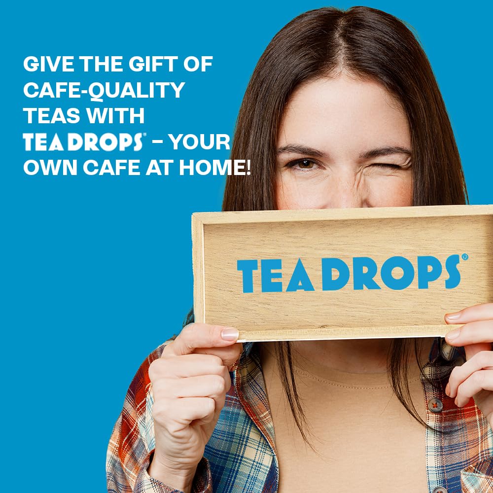 Tea Drops recyclable box label showing USDA Organic and plastic-free packaging benefit