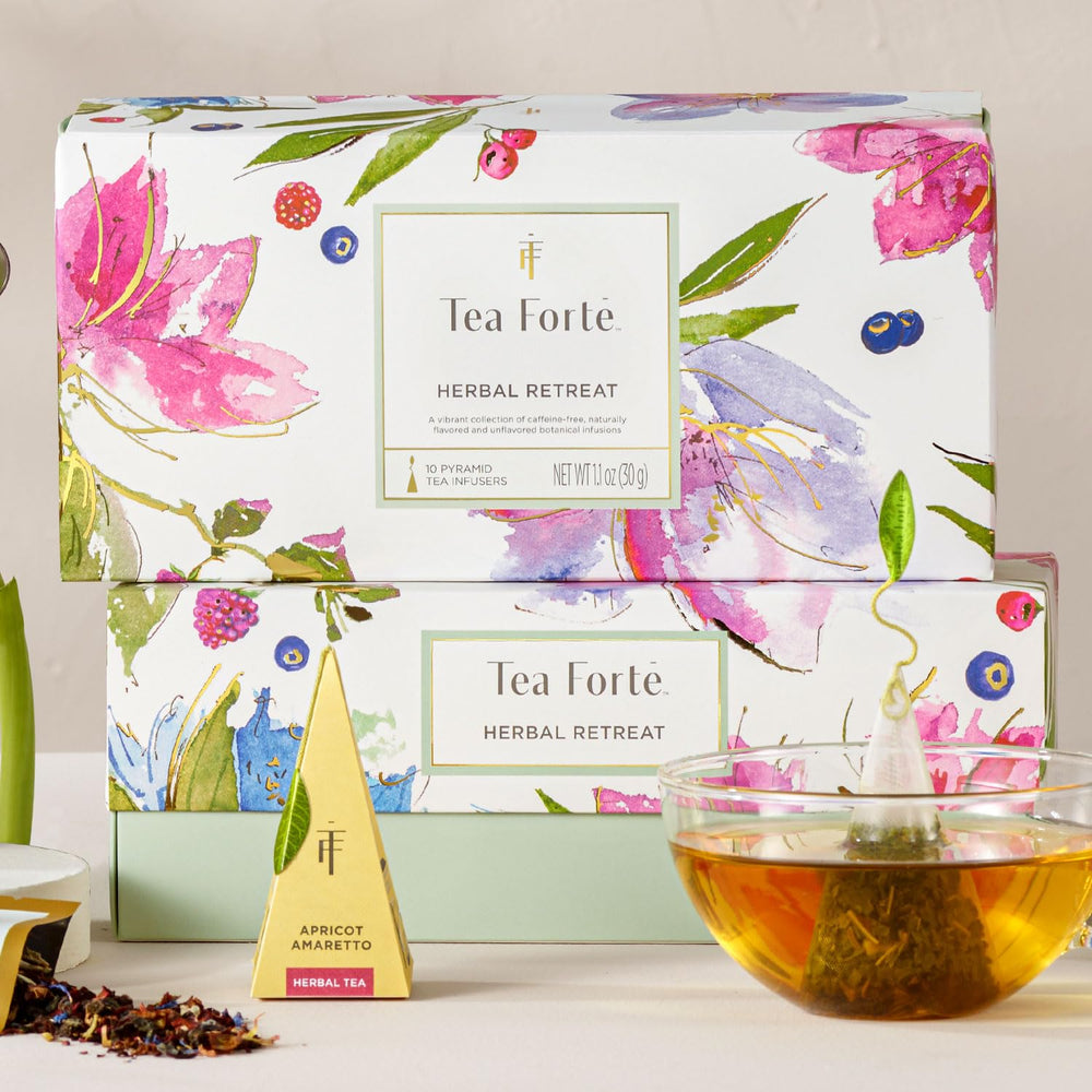Tea Forté box open with tasting guide displayed for discovery and sample sharing