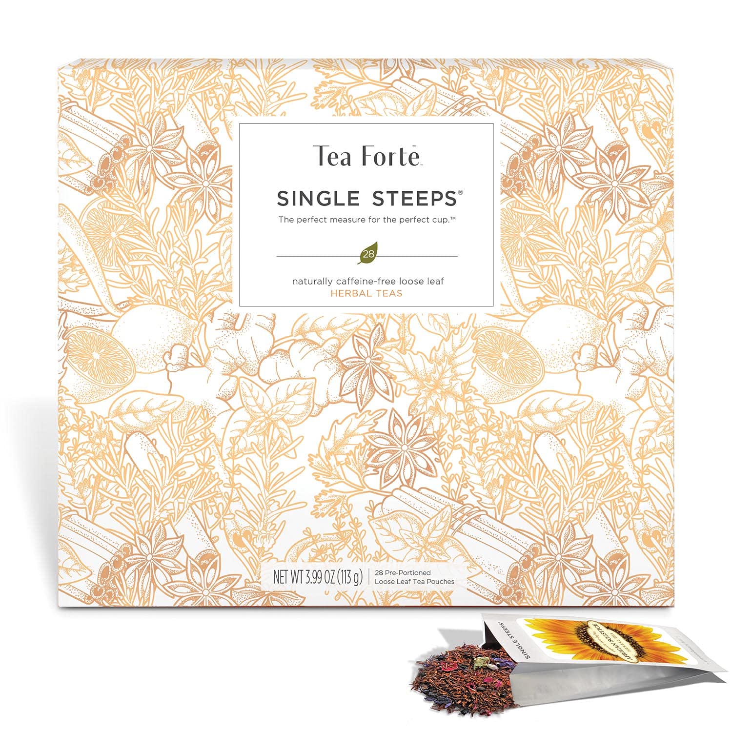 Tea Forte loose-leaf close-up showing blend texture and aromatic ingredients